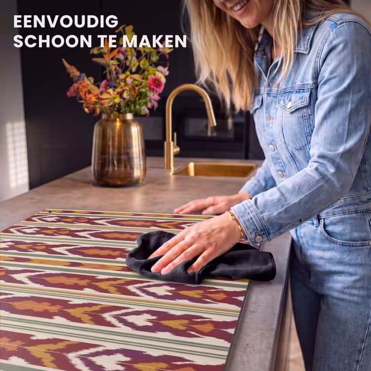 Inductiebeschermer & spatscherm (2in1) - Ikat - Bordeauxrood - Etnisch - Patroon — 5