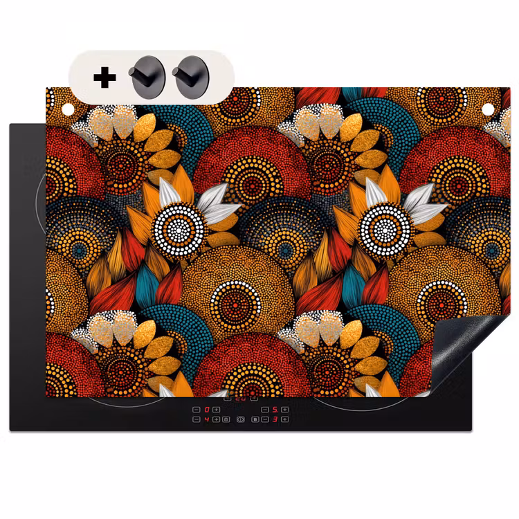 Inductiebeschermer & spatscherm (2in1) - Kleurrijk - Aboriginal - Dot Painting - Botanisch - Patroon — 1