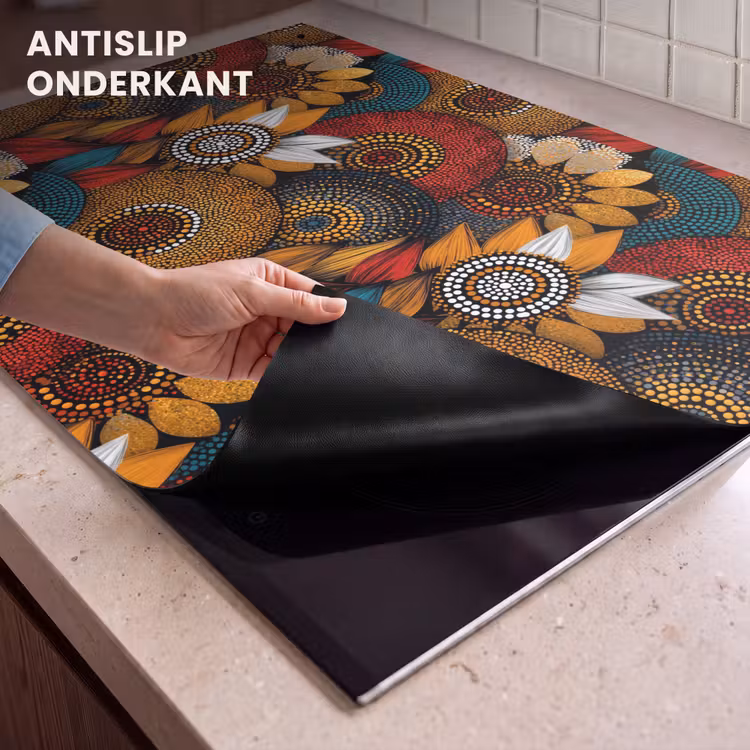 Inductiebeschermer & spatscherm (2in1) - Kleurrijk - Aboriginal - Dot Painting - Botanisch - Patroon — 4
