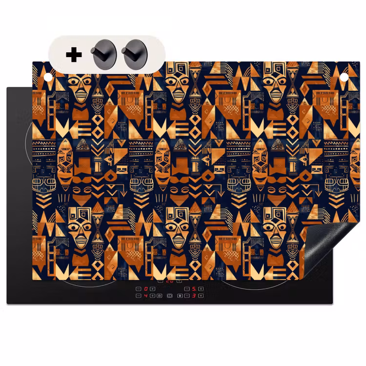 Inductiebeschermer & spatscherm (2in1) - Nachtblauw - Koper - Tribaal - Maskers — 1