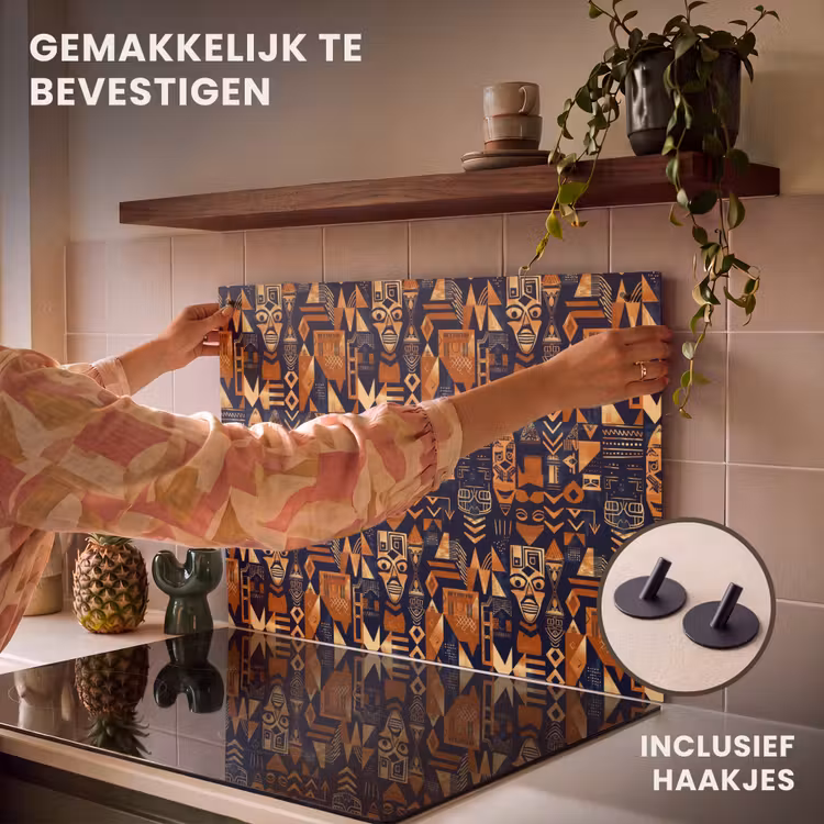 Inductiebeschermer & spatscherm (2in1) - Nachtblauw - Koper - Tribaal - Maskers — 7