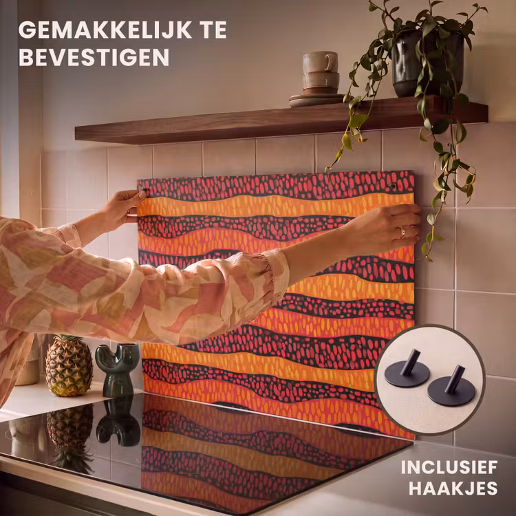 Inductiebeschermer & spatscherm (2in1) - Oranje - Roze - Expressief - Patroon — 7