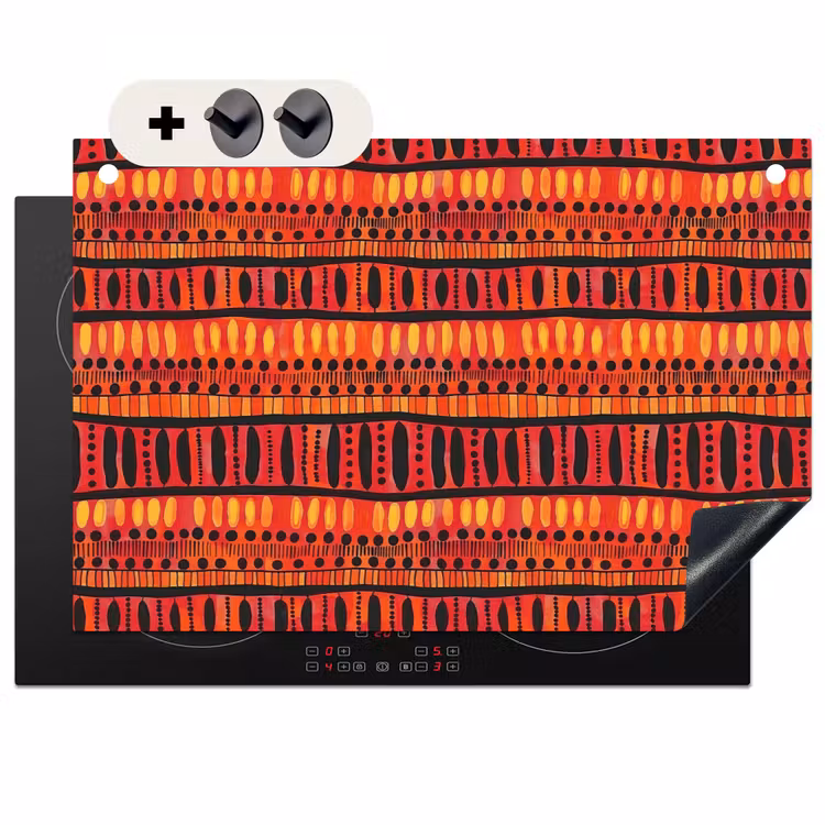Inductiebeschermer & spatscherm (2in1) - Rood - Oranje - Etnisch - Expressief - Patroon — 1