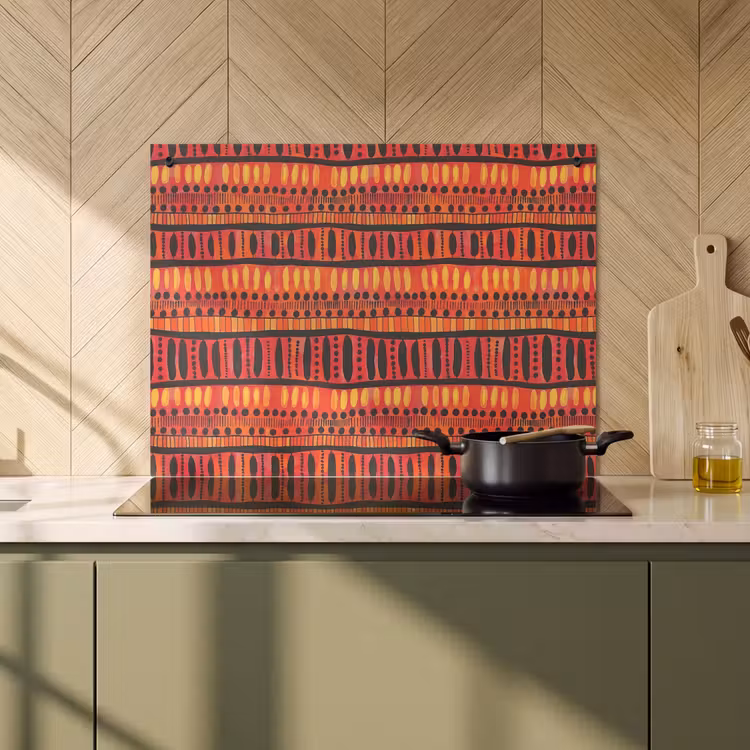 Inductiebeschermer & spatscherm (2in1) - Rood - Oranje - Etnisch - Expressief - Patroon — 2