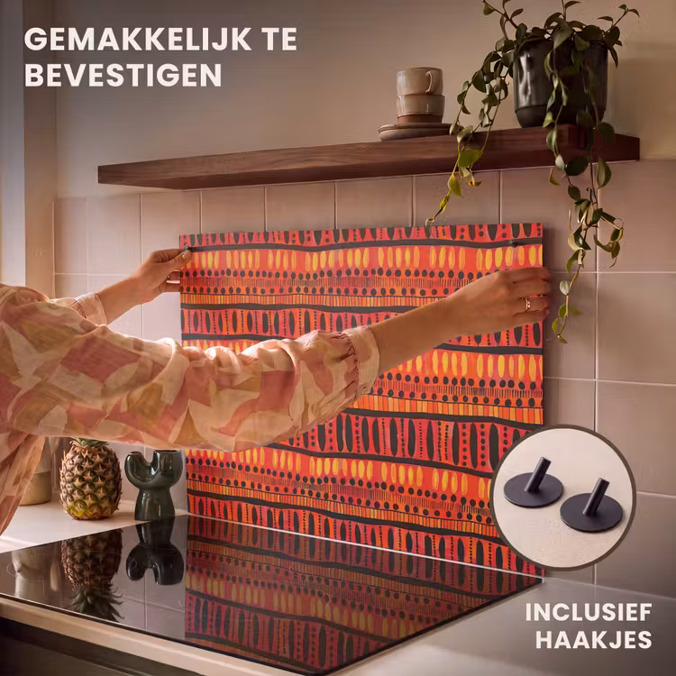 Inductiebeschermer & spatscherm (2in1) - Rood - Oranje - Etnisch - Expressief - Patroon — 7