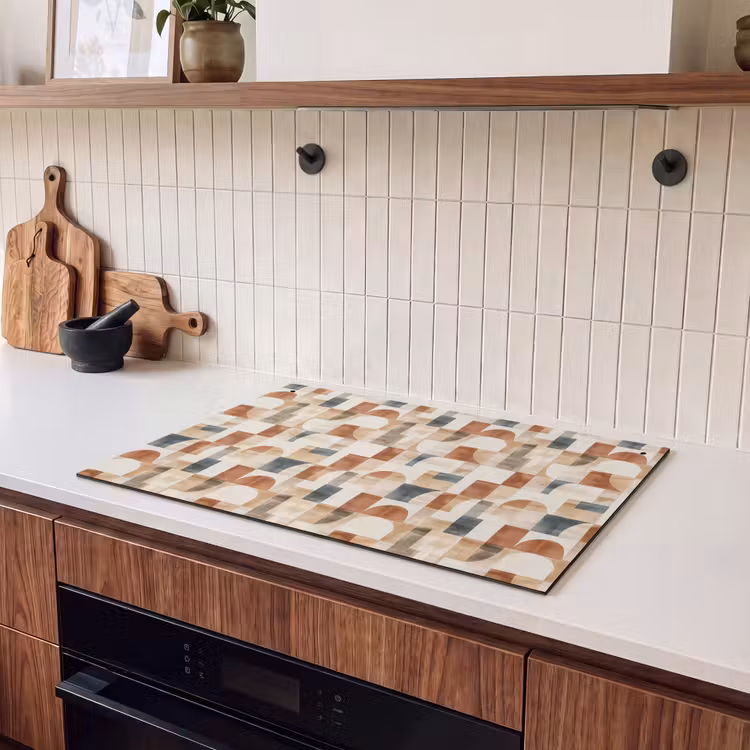 Inductiebeschermer & spatscherm (2in1) - Terracotta - Geometrisch - Aquarel - Textuur — 3