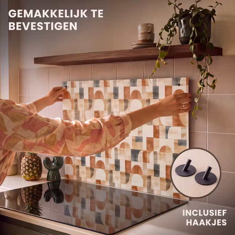 Inductiebeschermer & spatscherm (2in1) - Terracotta - Geometrisch - Aquarel - Textuur — 7