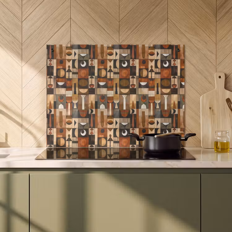Inductiebeschermer & spatscherm (2in1) - Terracotta - Geometrisch - Mid-Century - Patroon — 2