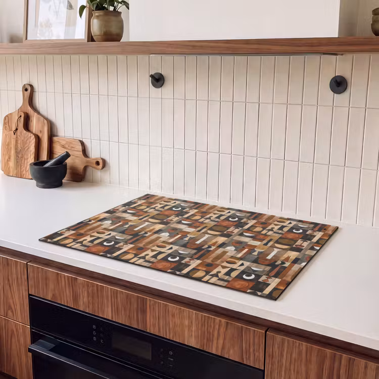 Inductiebeschermer & spatscherm (2in1) - Terracotta - Geometrisch - Mid-Century - Patroon — 3