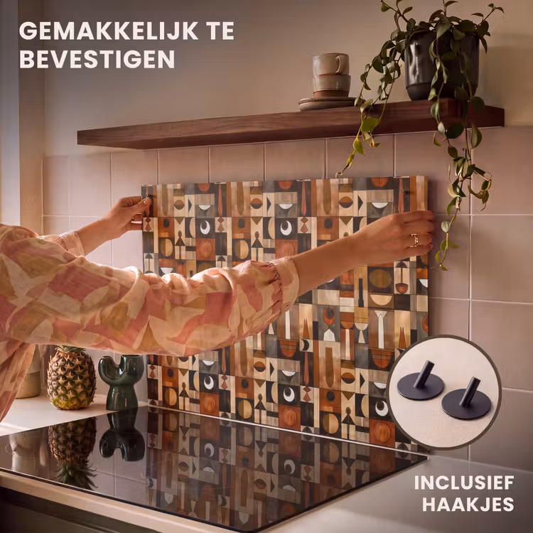 Inductiebeschermer & spatscherm (2in1) - Terracotta - Geometrisch - Mid-Century - Patroon — 7