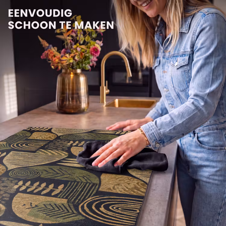Inductiebeschermer & spatscherm (2in1) - Zwart - Okergeel - Botanisch - Textuur — 5