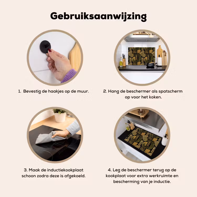 Inductiebeschermer & spatscherm (2in1) - Zwart - Okergeel - Botanisch - Textuur — 6