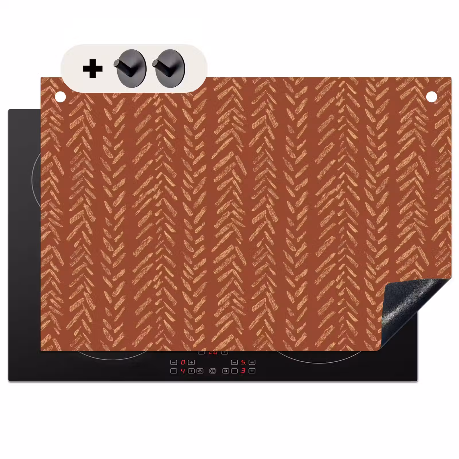 Inductiebeschermer & spatscherm (2in1) - Terracotta - Visgraat - Ambachtelijk - Patroon — 1