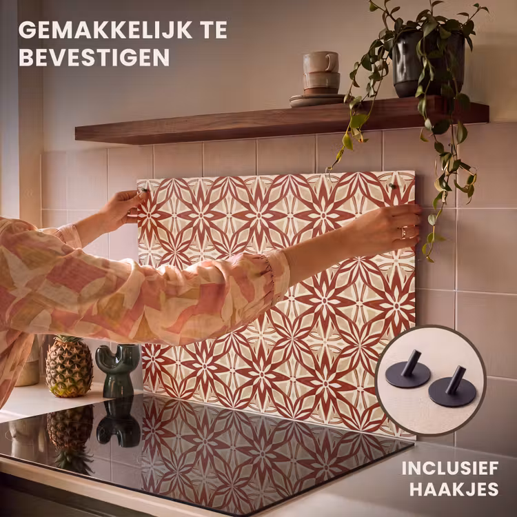 Inductiebeschermer & spatscherm (2in1) - Bordeauxrood - Geometrisch - Tegel - Patroon — 7