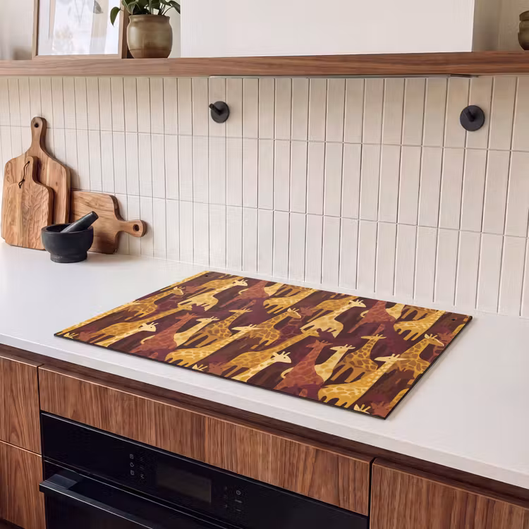 Inductiebeschermer & spatscherm (2in1) - Bruin - Giraffen - Safari - Patroon — 3