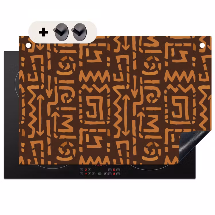 Inductiebeschermer & spatscherm (2in1) - Chocoladebruin - Etnisch - Tribaal - Symbolen — 1