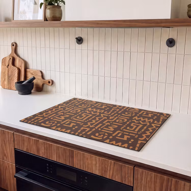 Inductiebeschermer & spatscherm (2in1) - Chocoladebruin - Etnisch - Tribaal - Symbolen — 3