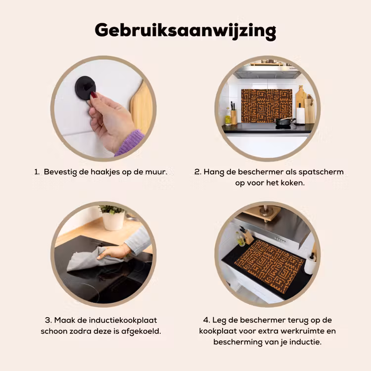 Inductiebeschermer & spatscherm (2in1) - Chocoladebruin - Etnisch - Tribaal - Symbolen — 6