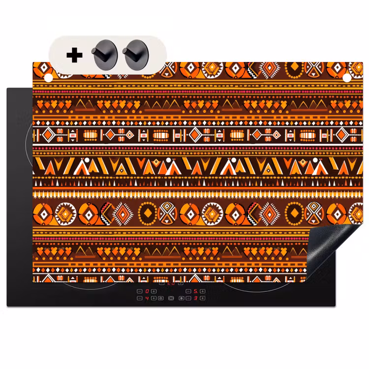 Inductiebeschermer & spatscherm (2in1) - Oranje - Etnisch - Tribaal - Geometrisch - Patroon — 1
