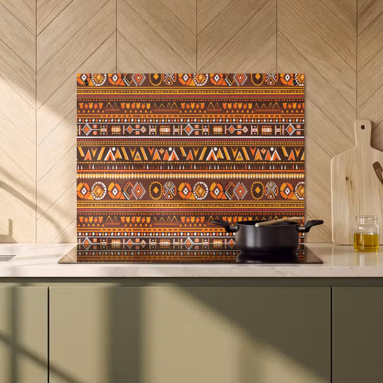 Inductiebeschermer & spatscherm (2in1) - Oranje - Etnisch - Tribaal - Geometrisch - Patroon — 2