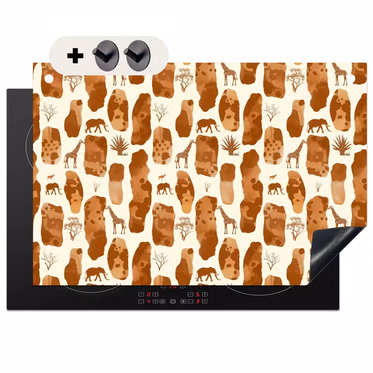 Inductiebeschermer & spatscherm (2in1) - Terracotta - Safari - Dieren - Patroon — 1