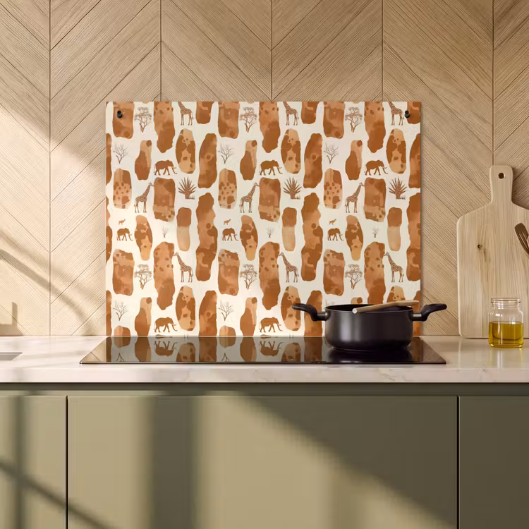 Inductiebeschermer & spatscherm (2in1) - Terracotta - Safari - Dieren - Patroon — 2