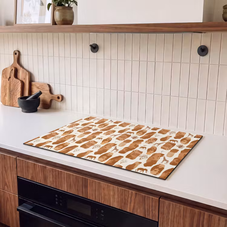 Inductiebeschermer & spatscherm (2in1) - Terracotta - Safari - Dieren - Patroon — 3