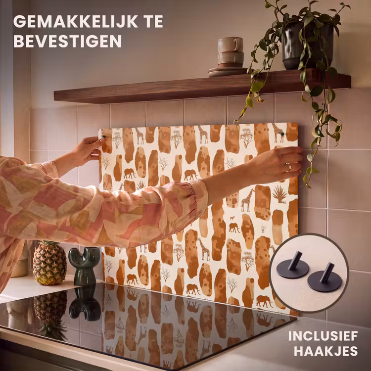 Inductiebeschermer & spatscherm (2in1) - Terracotta - Safari - Dieren - Patroon — 7
