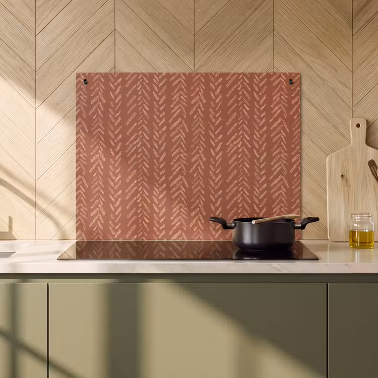 Inductiebeschermer & spatscherm (2in1) - Terracotta - Visgraat - Ambachtelijk - Patroon — 2
