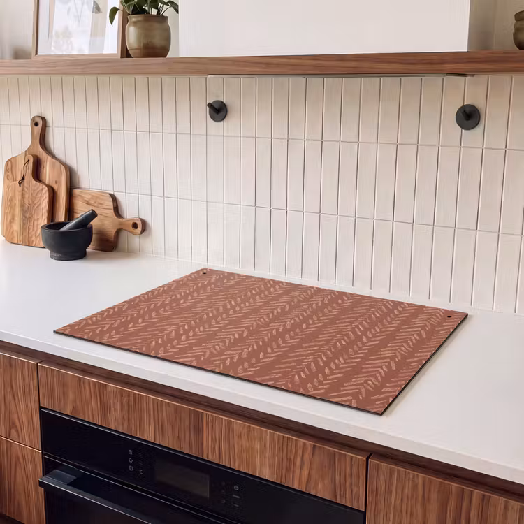 Inductiebeschermer & spatscherm (2in1) - Terracotta - Visgraat - Ambachtelijk - Patroon — 3