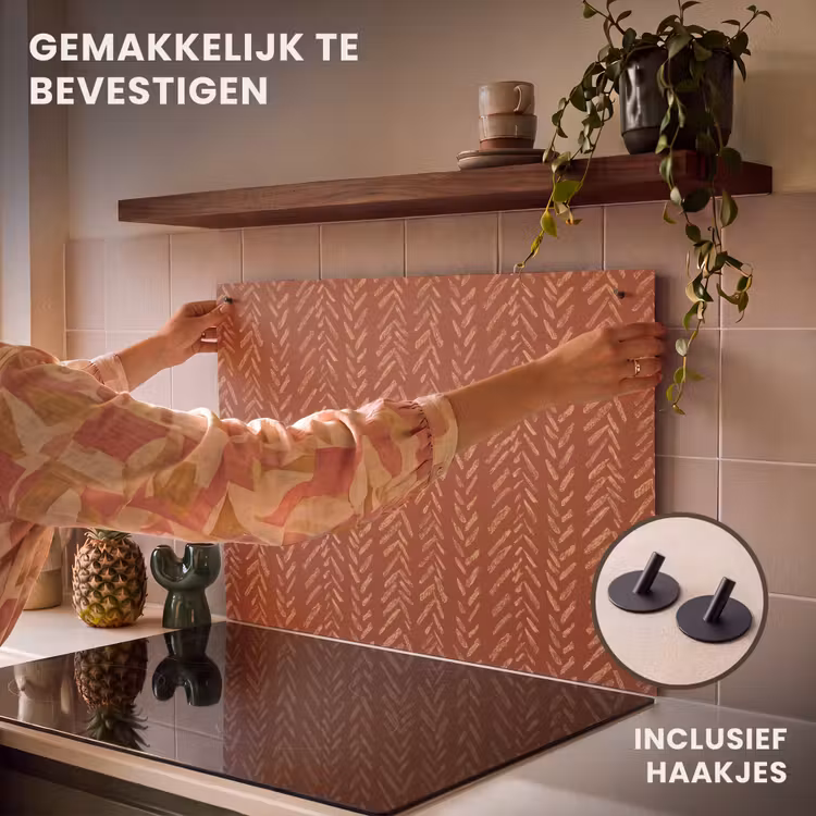 Inductiebeschermer & spatscherm (2in1) - Terracotta - Visgraat - Ambachtelijk - Patroon — 7