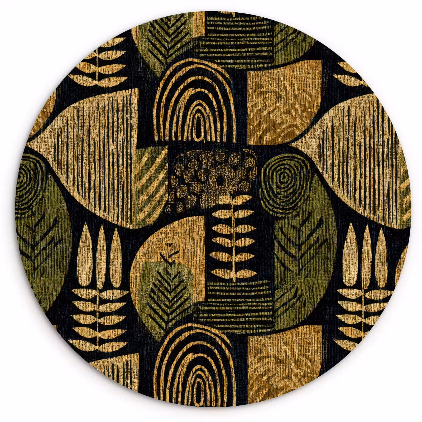 Muurcirkel - Zwart - Okergeel - Botanisch - Textuur — 1
