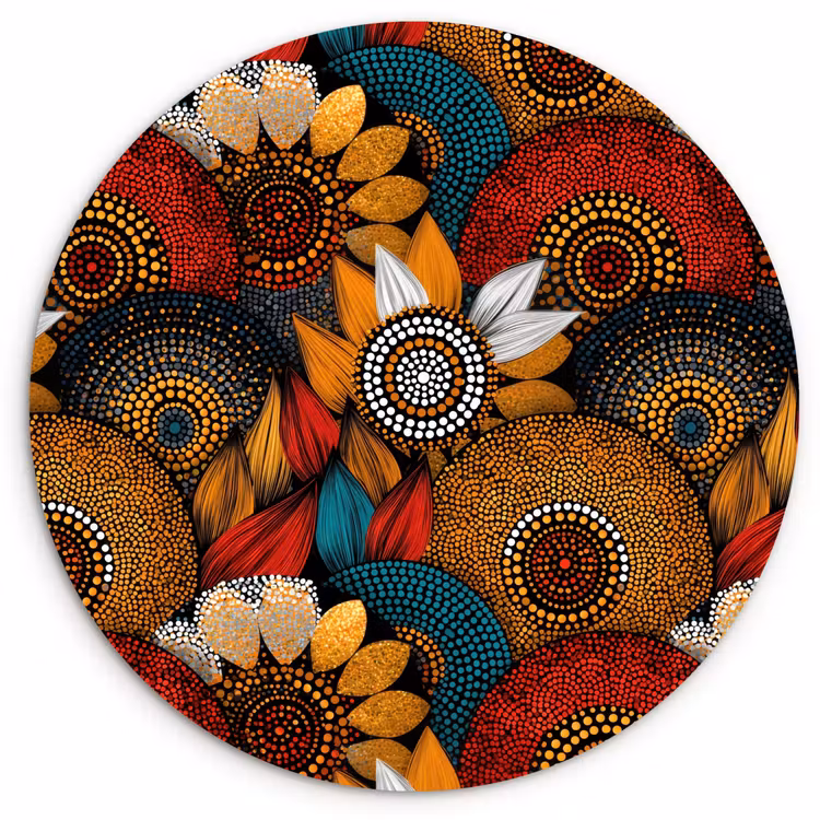 Muurcirkel - Kleurrijk - Aboriginal - Dot Painting - Botanisch - Patroon — 1