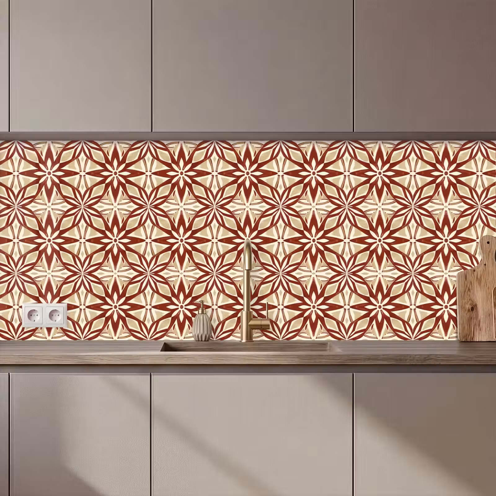 Keuken achterwand - Bordeauxrood - Geometrisch - Tegel - Patroon — 1