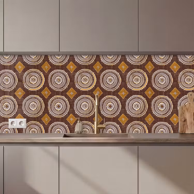 Keuken achterwand - Chocoladebruin - Etnisch - Tribaal - Cirkels - Patroon — 1