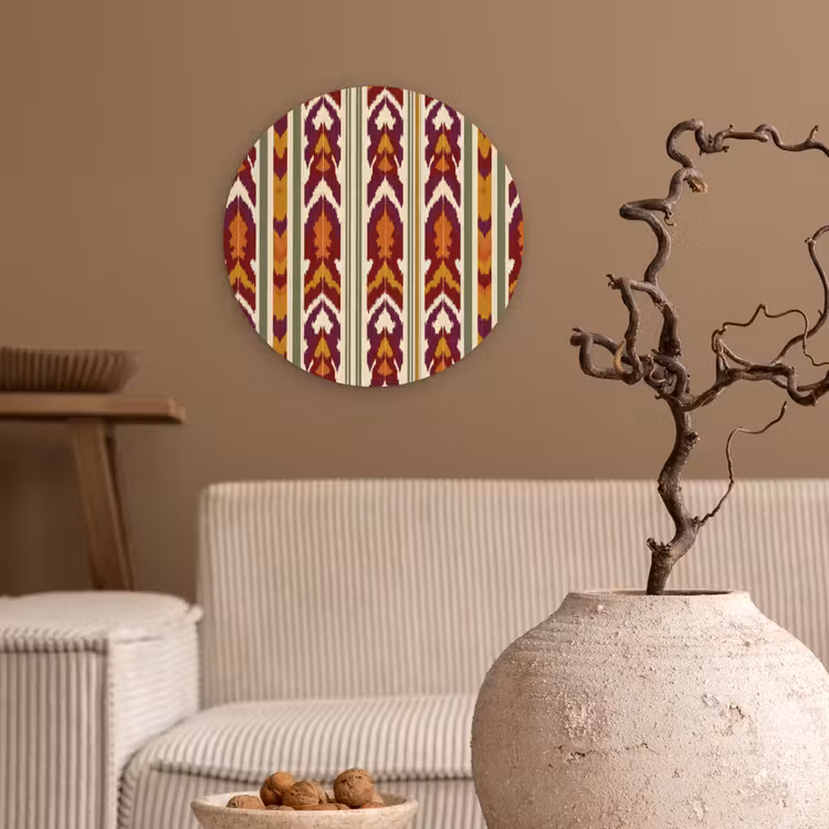 Muurcirkel - Ikat - Bordeauxrood - Etnisch - Patroon — 2