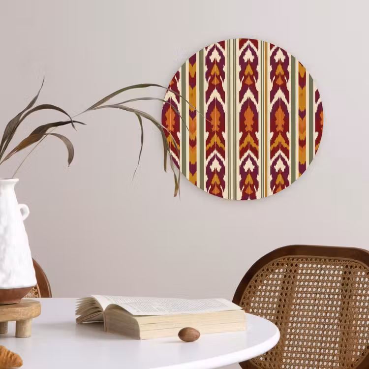 Muurcirkel - Ikat - Bordeauxrood - Etnisch - Patroon — 4