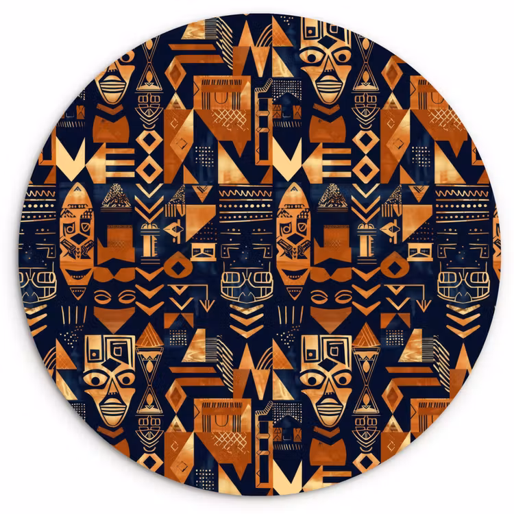 Muurcirkel - Nachtblauw - Koper - Tribaal - Maskers — 1
