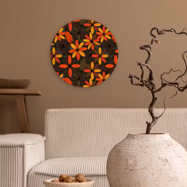 Muurcirkel - Oranje - Retro - Bloemen - Herfst — 2