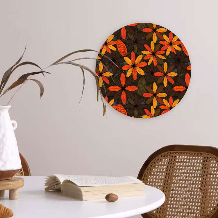 Muurcirkel - Oranje - Retro - Bloemen - Herfst — 4