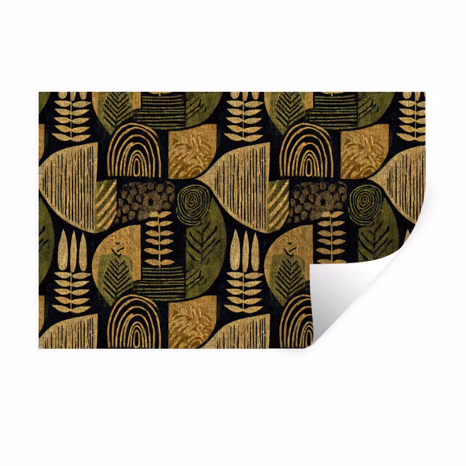Muursticker - Zwart - Okergeel - Botanisch - Textuur — 1