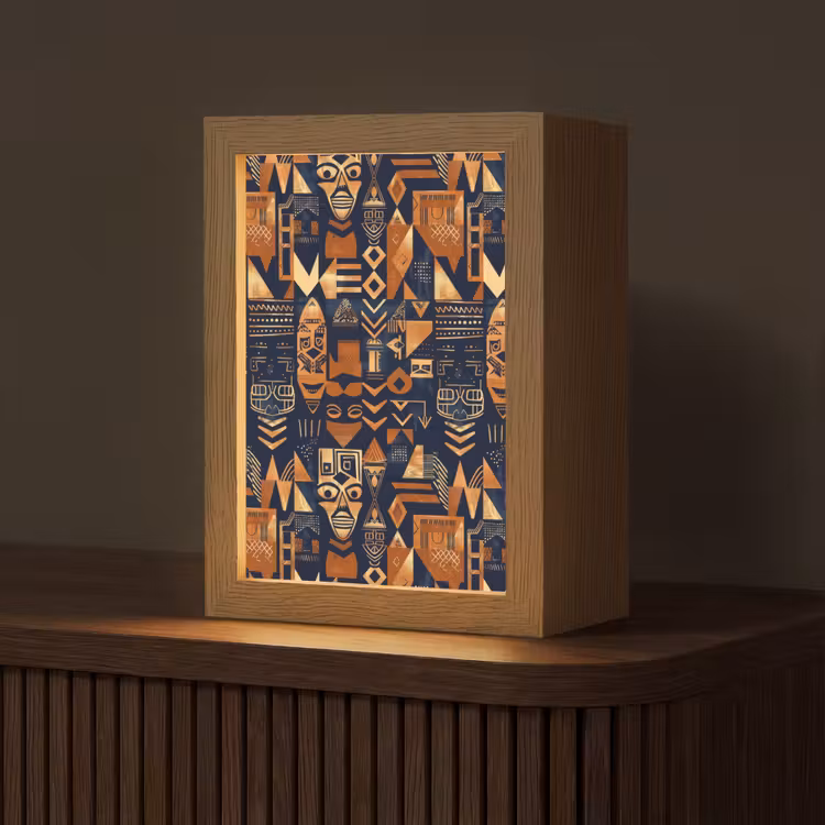 Gepersonaliseerd Lightbox - Nachtblauw - Koper - Tribaal - Maskers — 1