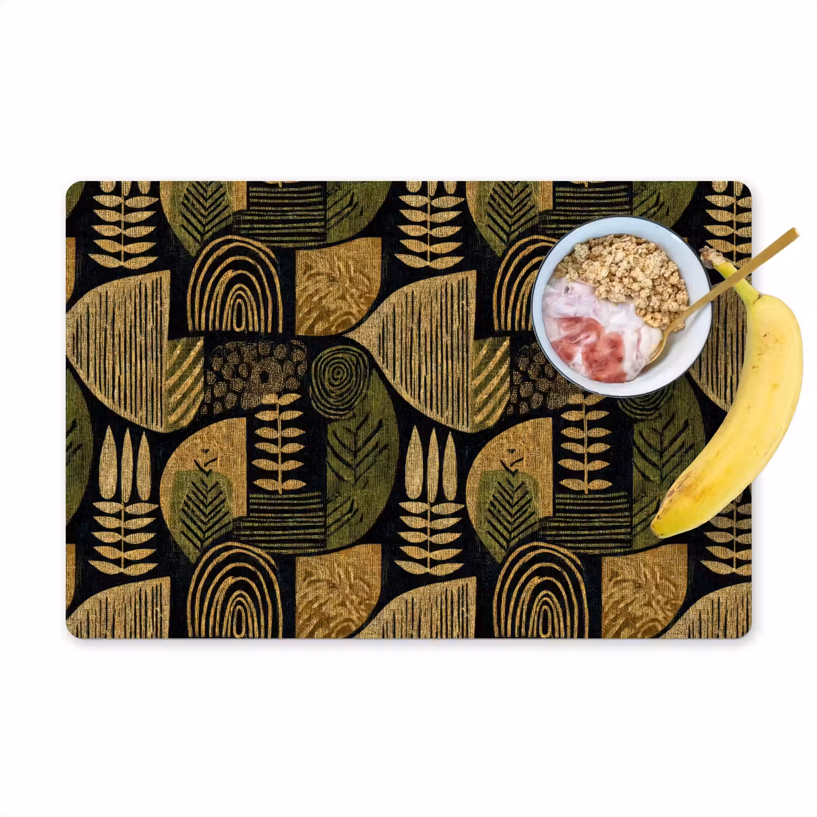 Placemat - 6 stuks - Zwart - Okergeel - Botanisch - Textuur — 1