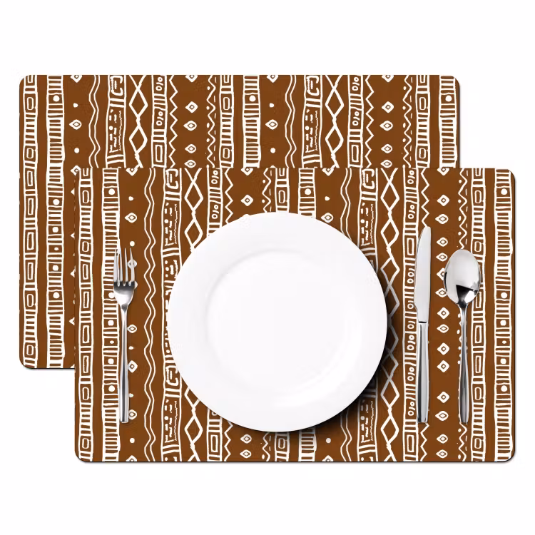 Placemat - 6 stuks - Chocoladebruin - Etnisch - Tribaal - Patroon — 2