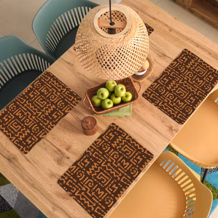 Placemat - 6 stuks - Chocoladebruin - Etnisch - Tribaal - Symbolen — 6