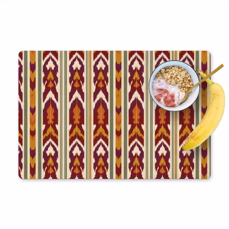 Placemat - 6 stuks - Ikat - Bordeauxrood - Etnisch - Patroon — 1