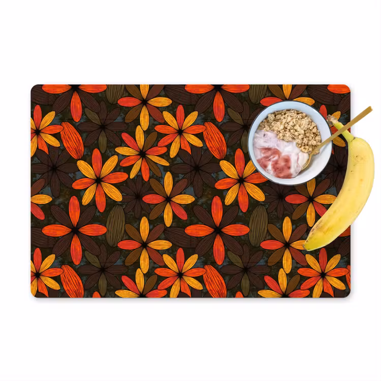 Placemat - 6 stuks - Oranje - Retro - Bloemen - Herfst — 1
