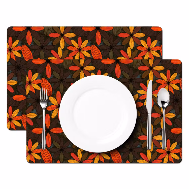 Placemat - 6 stuks - Oranje - Retro - Bloemen - Herfst — 2