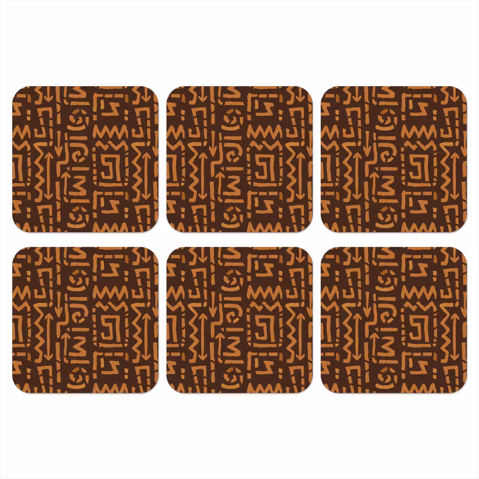 Onderzetter - Chocoladebruin - Etnisch - Tribaal - Symbolen — 1
