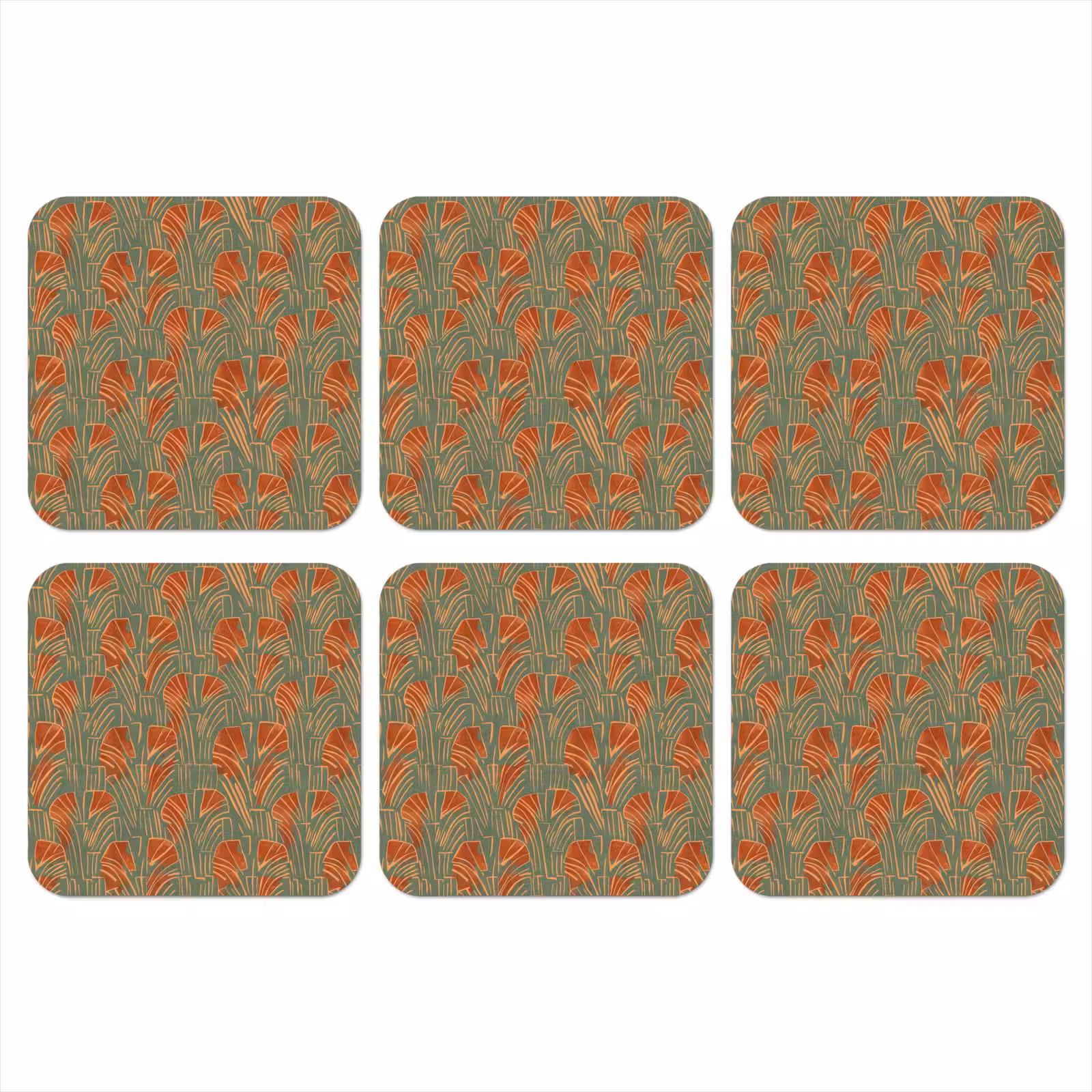 Onderzetter - Groen - Terracotta - Deco - Waaiers — 1